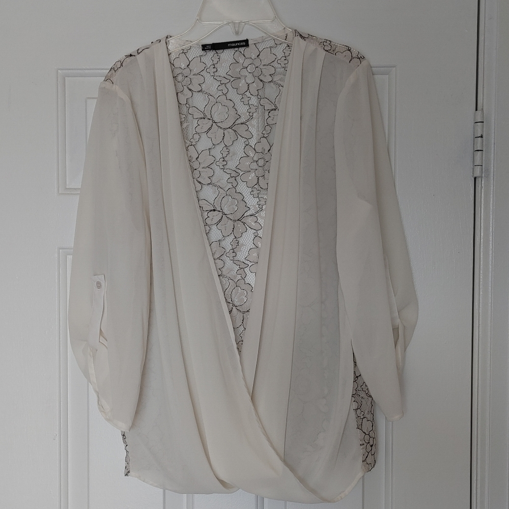 Maurices White Chiffon Wrap Top with Lace Back
